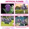 Set of 2 Artificial Cemetery Flowers with Vases & Ground Spikes - 18" Purple Silk Rose Memorial Bouquets - UV Resistant Weatherproof Grave Decorations for Outdoor Headstone Tributes